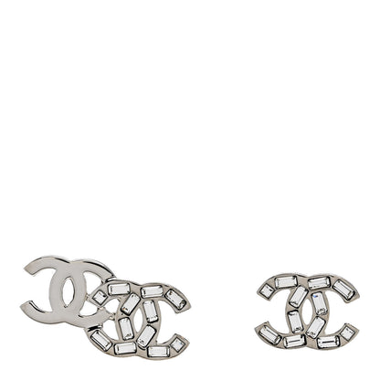 Chanel Baguette Crystal Double CC Earrings Silver 1 of 5