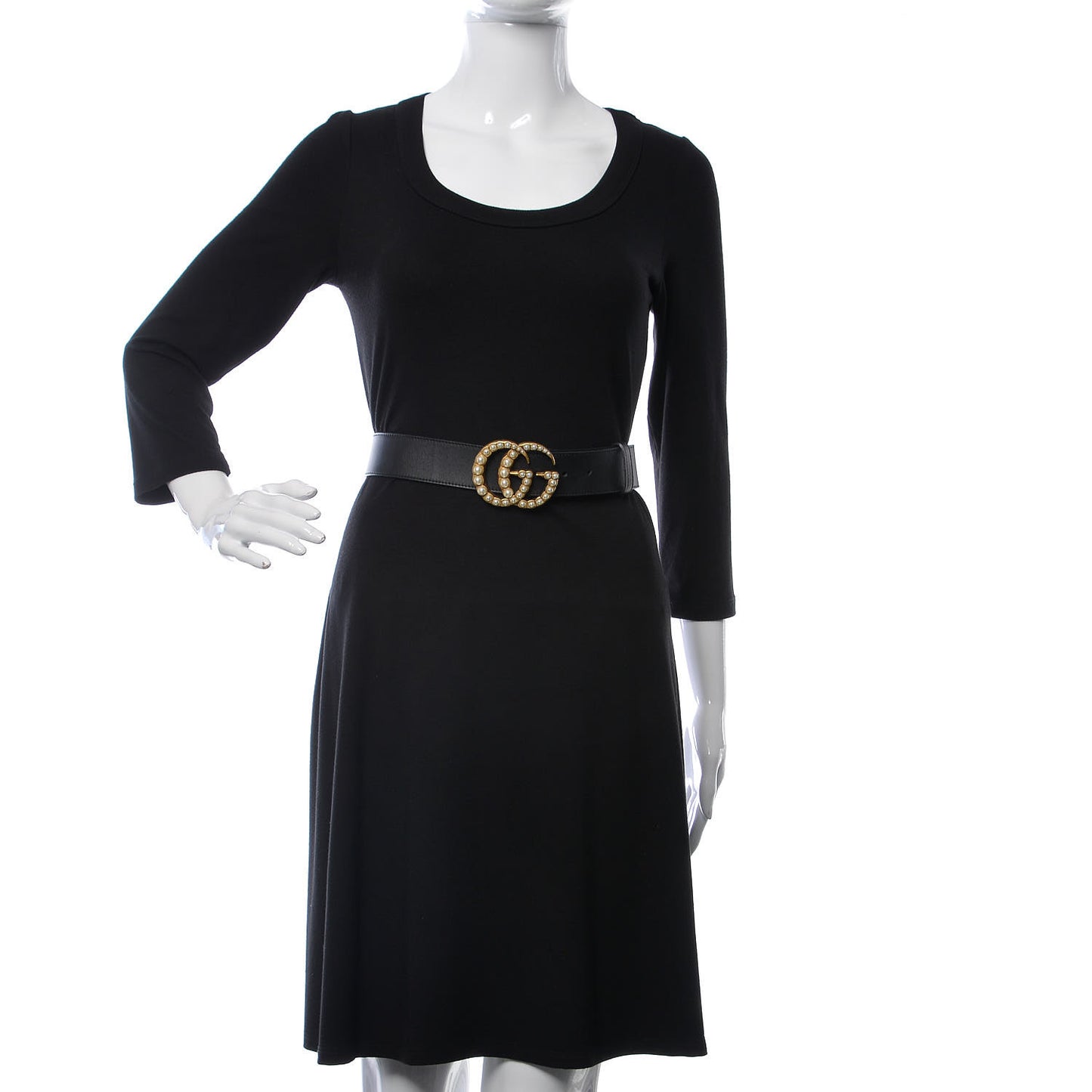 Moon Calfskin Pearl Double G 40mm Belt 95 38 Black Cream