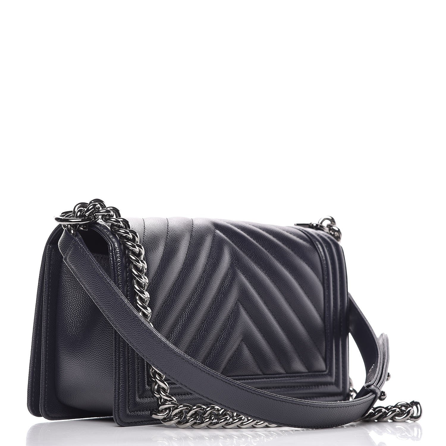 Chanel Caviar Chevron Quilted Medium Boy Flap Navy 3 of 10
