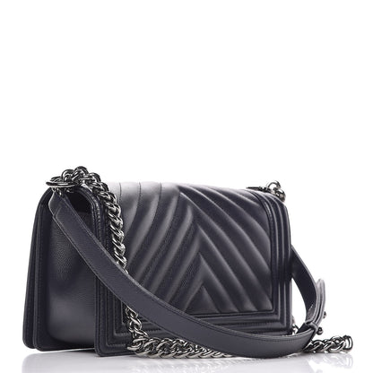 Chanel Caviar Chevron Quilted Medium Boy Flap Navy 3 of 10