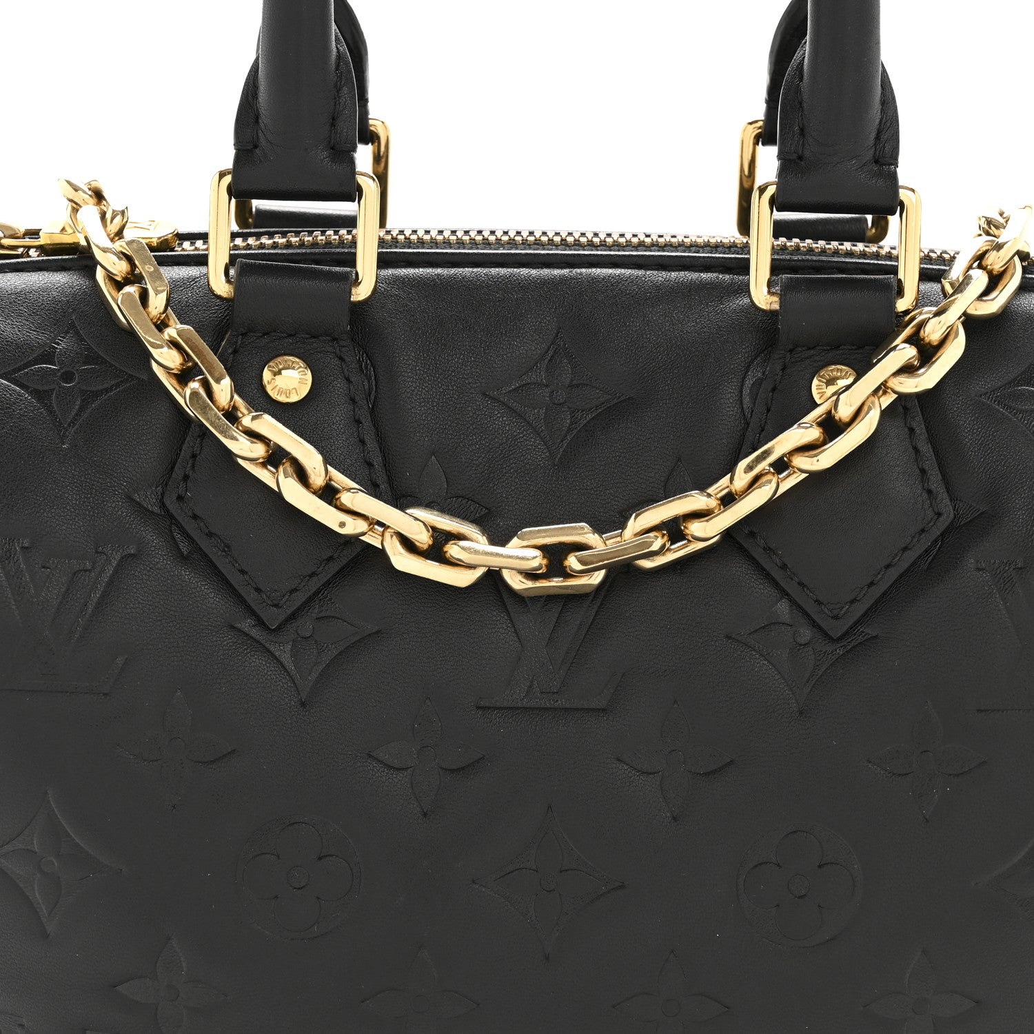 Louis Vuitton Lambskin Embossed Monogram Speedy 22 Bandouliere Black 7 of 12