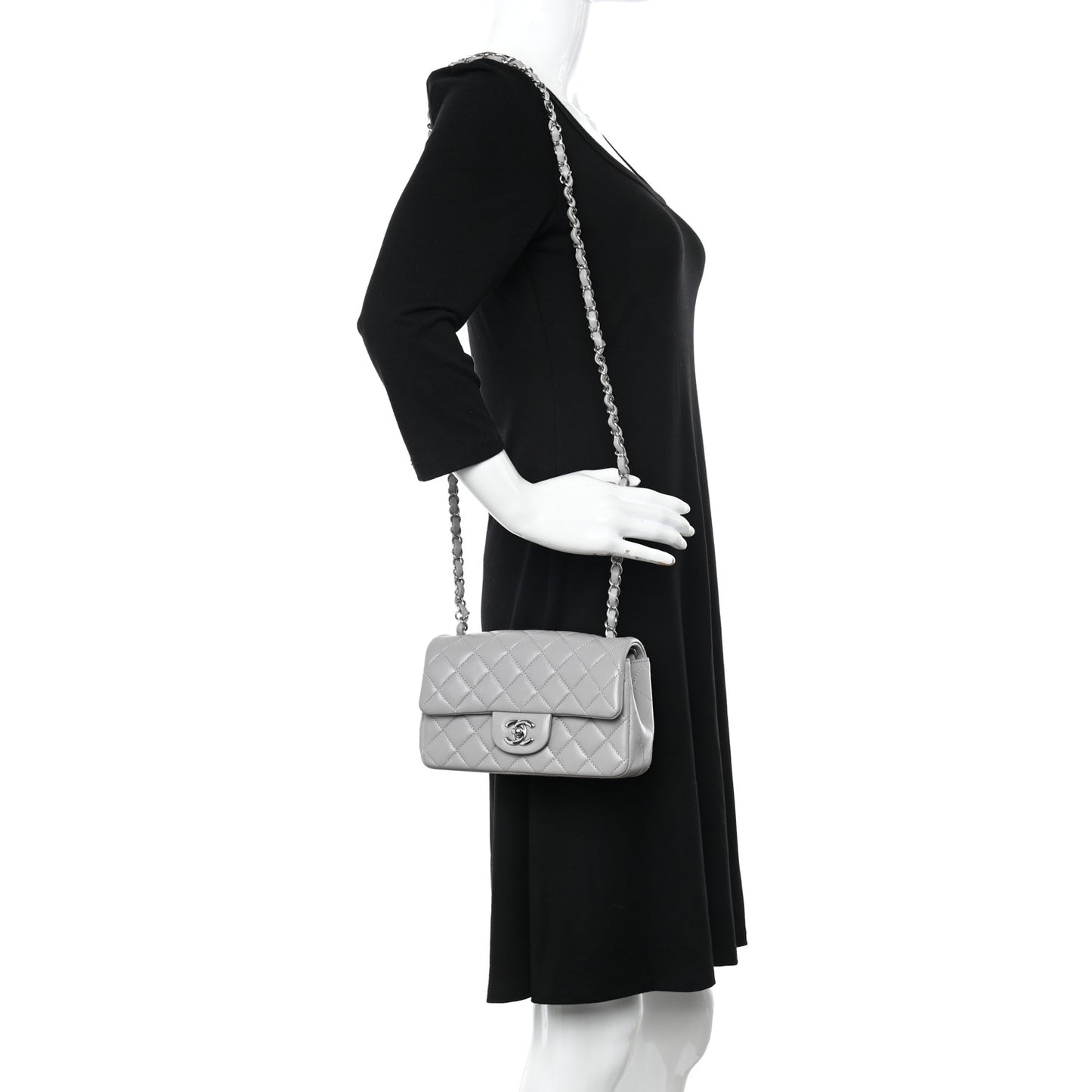 Lambskin Quilted Mini Rectangular Flap Grey