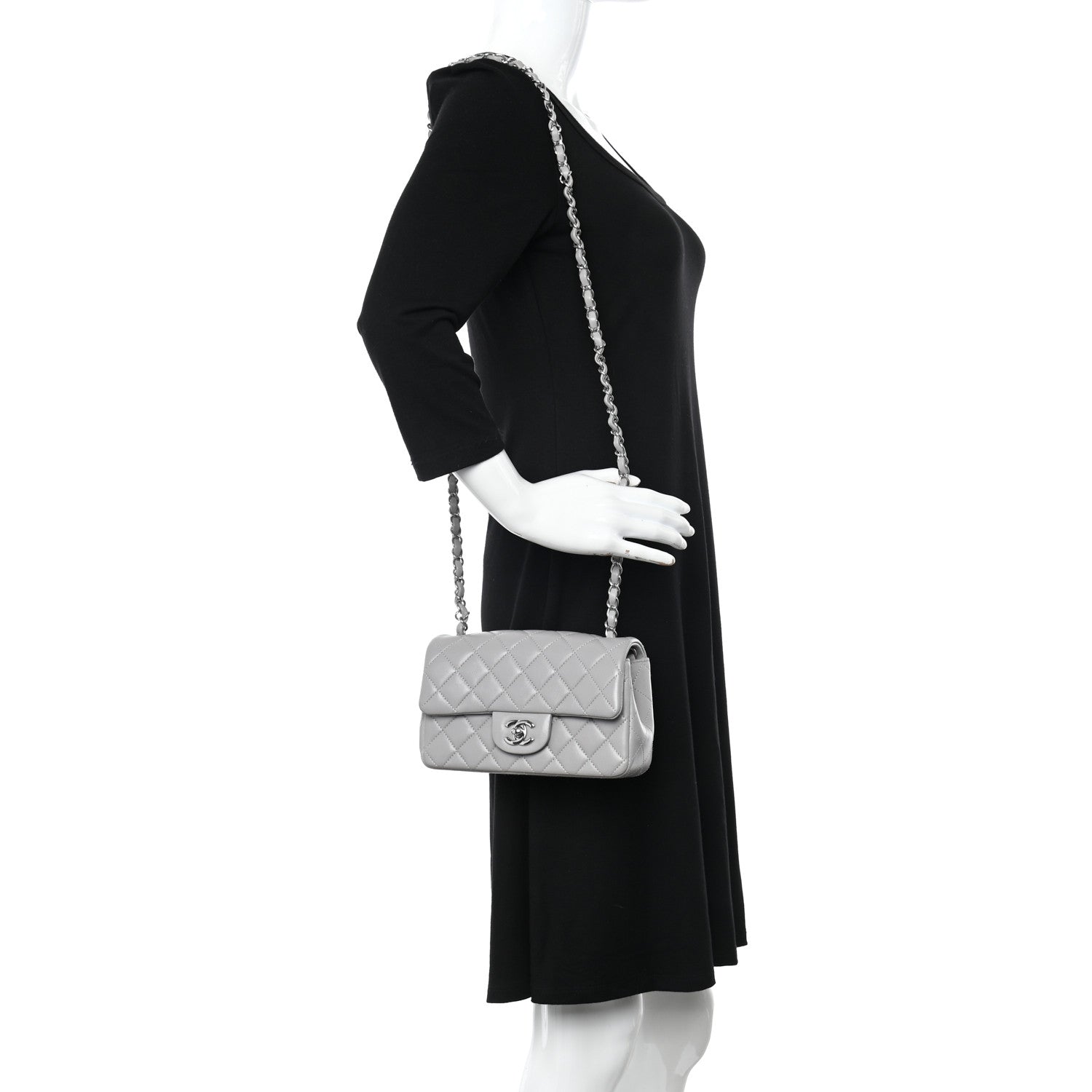 Chanel Lambskin Quilted Mini Rectangular Flap Grey 2 of 11