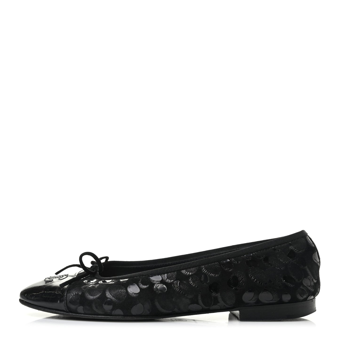 Patent Suede CC Cap Toe Ballerina Flats 38 Black