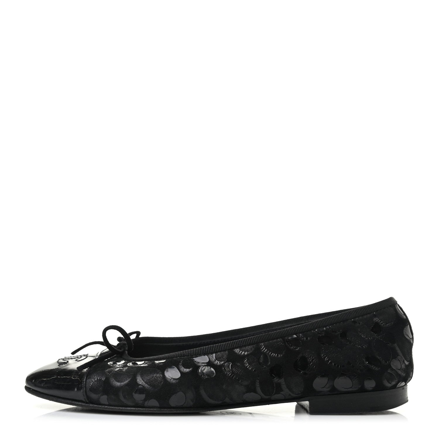 Chanel Patent Suede CC Cap Toe Ballerina Flats 38 Black 1 of 6