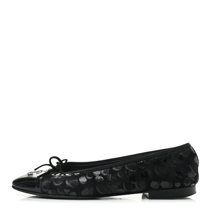 Chanel Patent Suede CC Cap Toe Ballerina Flats 38 Black 1 of 6