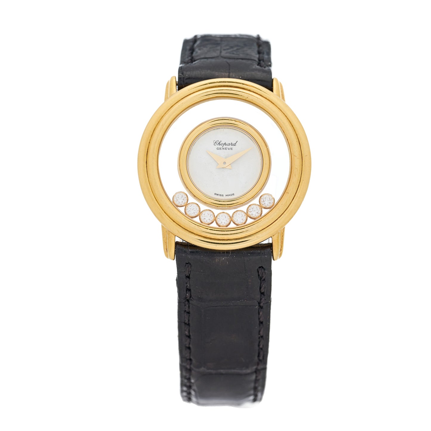 18K Yellow Gold Alligator 7 Diamond 28mm Happy Diamonds Quartz Watch
