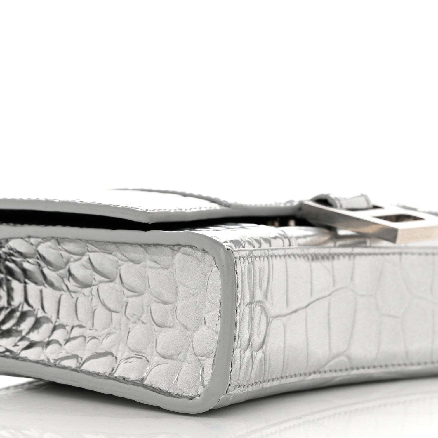 Balenciaga Metallic Calfskin Crocodile Embossed Hourglass Chain Bag Silver 8 of 10