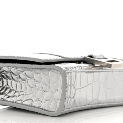 Balenciaga Metallic Calfskin Crocodile Embossed Hourglass Chain Bag Silver 8 of 10