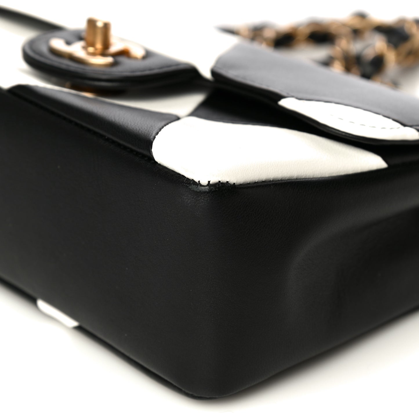Lambskin Geometric Patchwork Mini Flap Black White