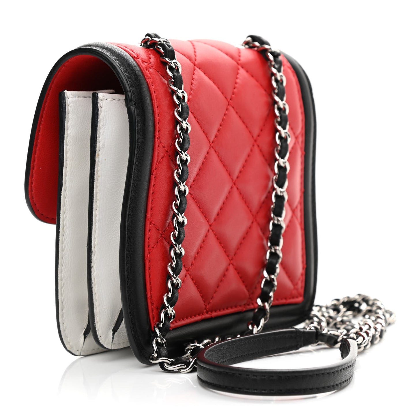 Lambskin Quilted Mini Graphic Flap Bag Red Black White