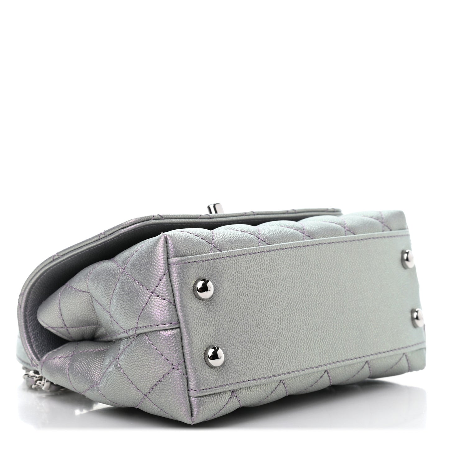 Iridescent Caviar Quilted Extra Mini Coco Handle Flap Purple