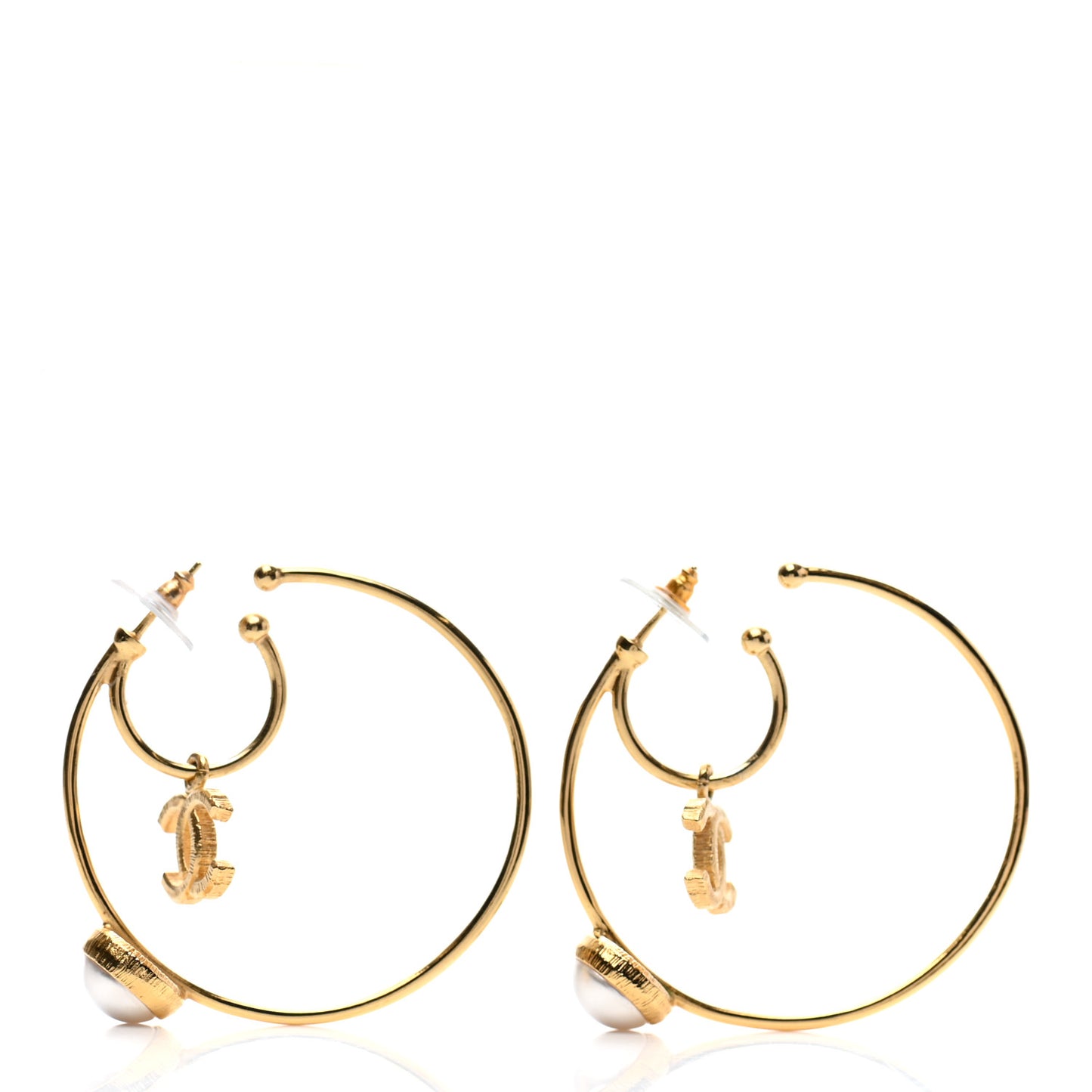 Pearl CC Tags Hoop Earrings Gold