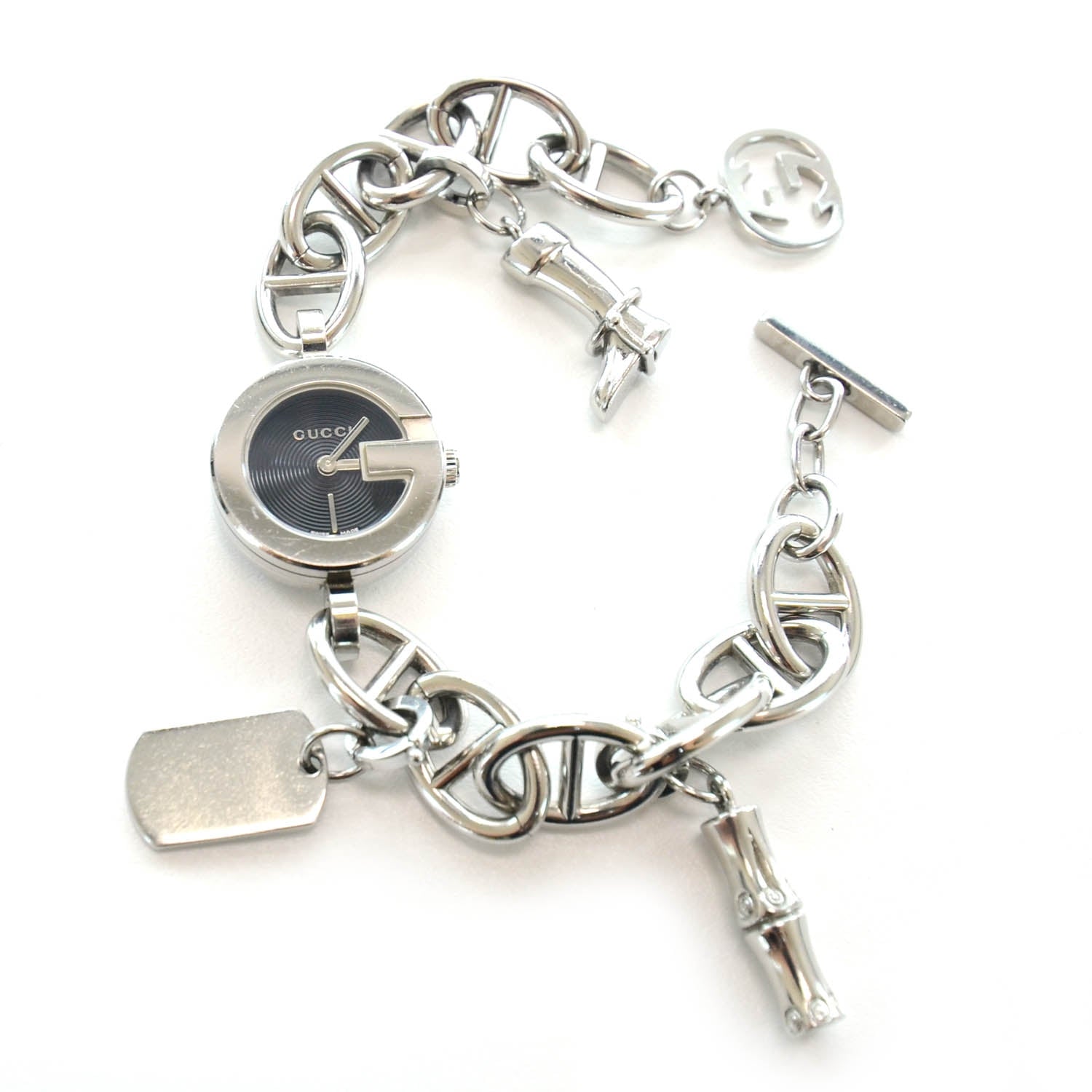 Gucci Stainless Steel 22mm G Charms Quartz Watch Black 1 of 7