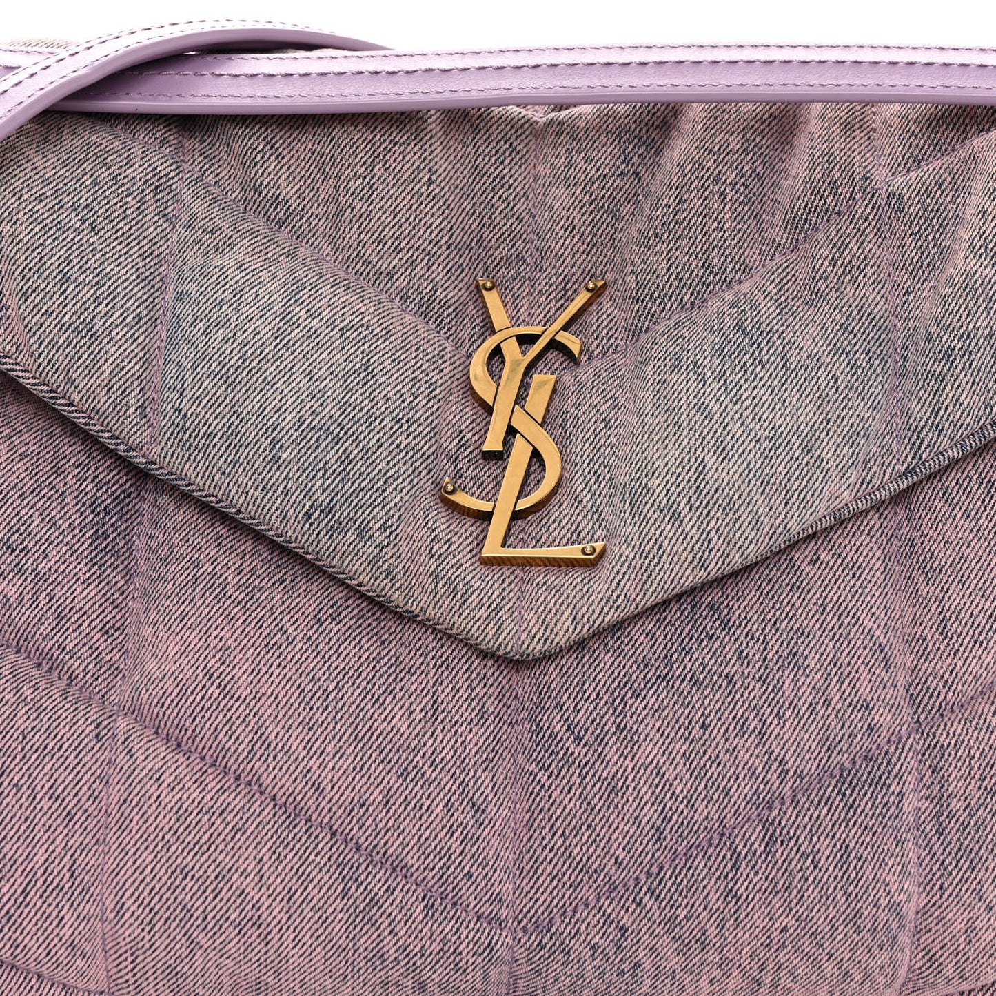 Denim Quilted Medium Loulou Puffer Monogram Chain Satchel Bleached Lilac