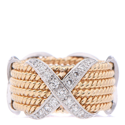 Tiffany 18K Yellow White Gold Diamond Schlumberger Rope Six Row X Ring 50 5.25 1 of 4