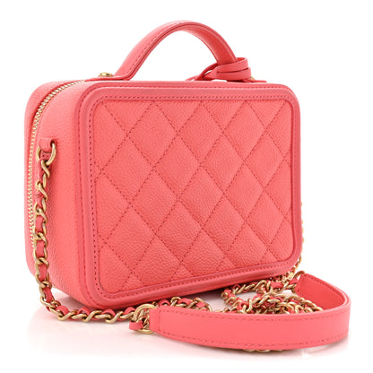 Chanel Caviar Quilted Small CC Filigree Vanity Case Coral 3 of 10