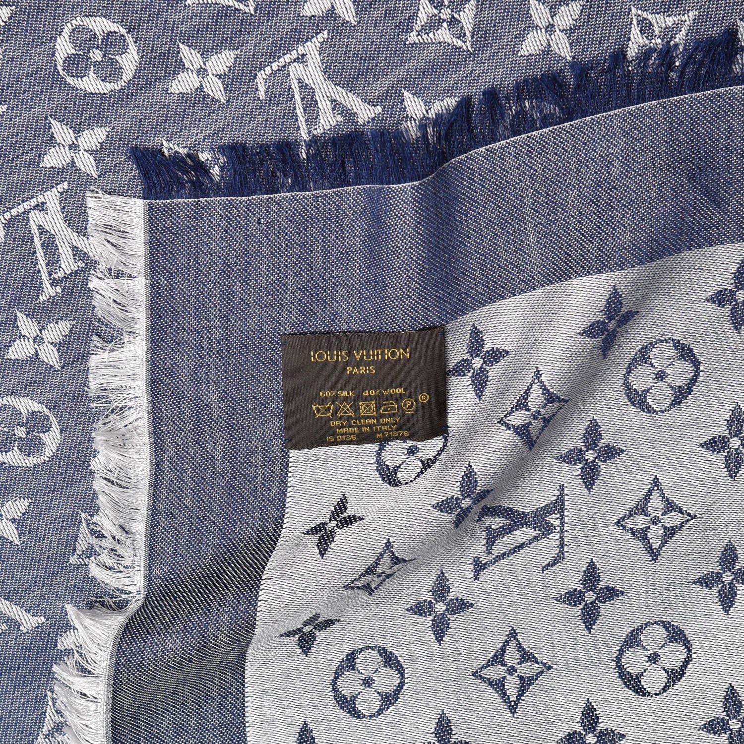 Louis Vuitton Silk Wool Monogram Denim Shawl Blue 4 of 4
