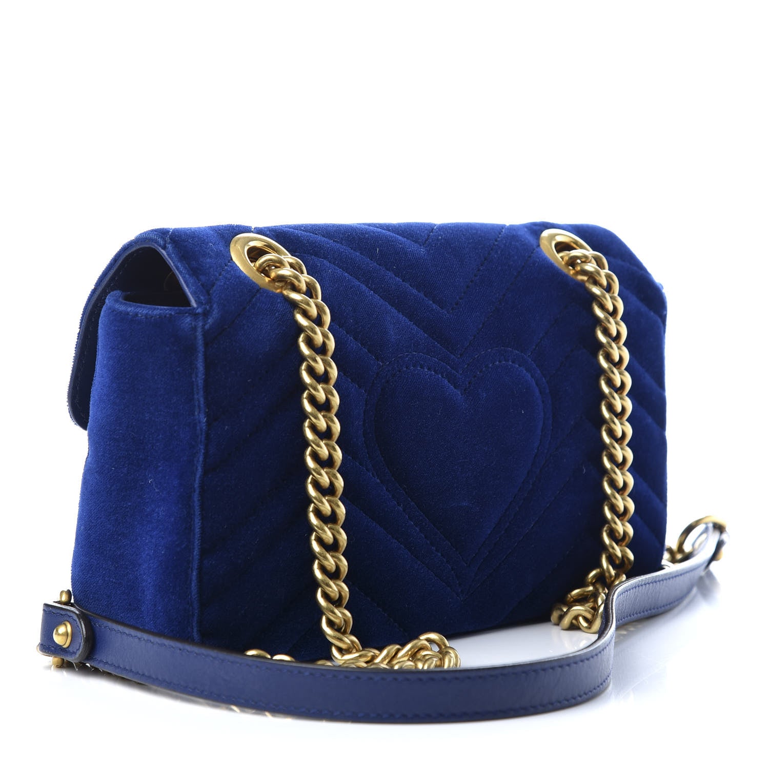 Gucci Velvet Matelasse Mini GG Marmont Shoulder Bag Cobalt Blue 4 of 10
