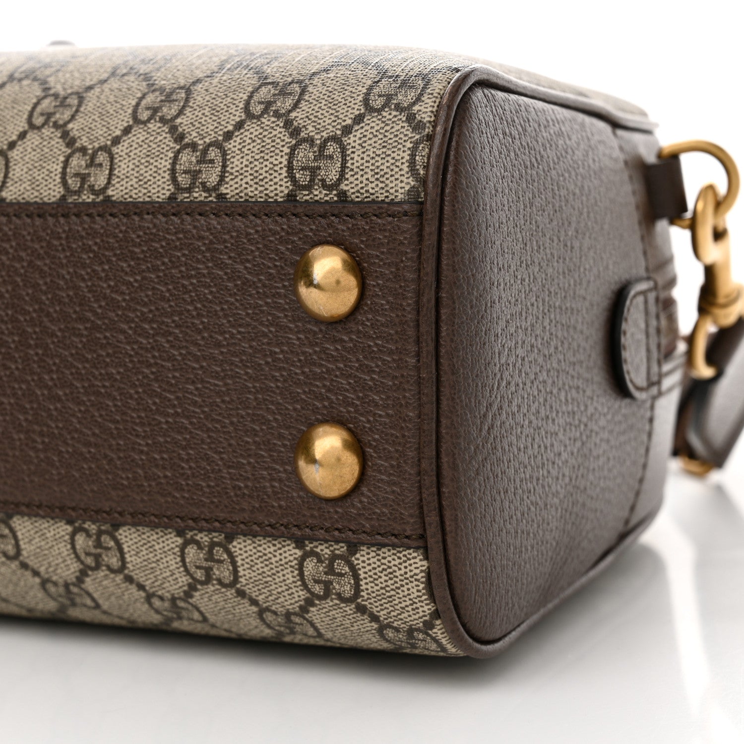 Gucci GG Supreme Monogram Textured Dollar Calfskin Web Medium Savoy Bowling Bag Beige Ebony New Acero 10 of 10
