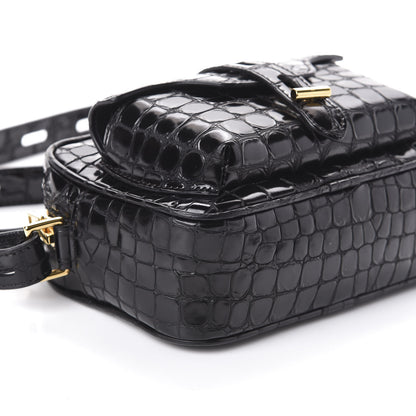 Tom Ford Crocodile Embossed Calfskin T Twist Camera Bag Black 7 of 8
