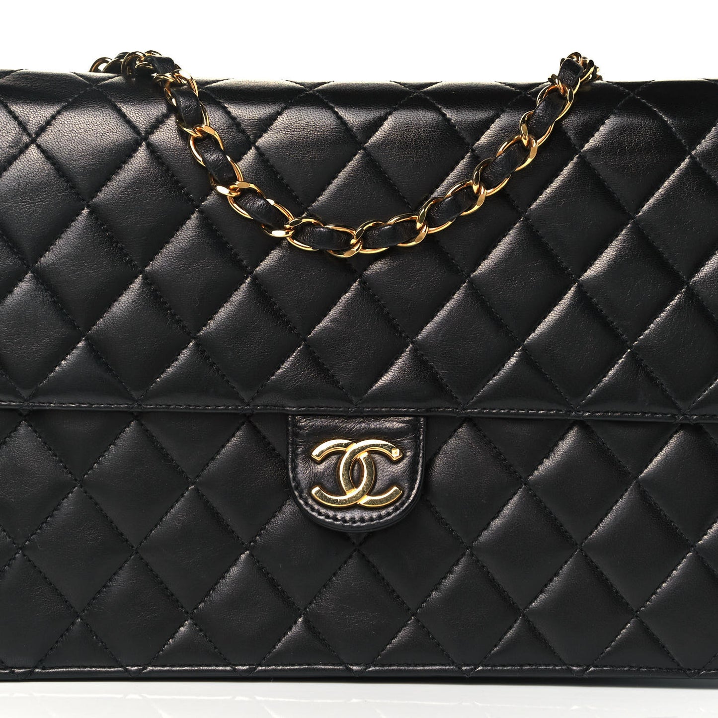 Lambskin Quilted Medium Single Flap Black