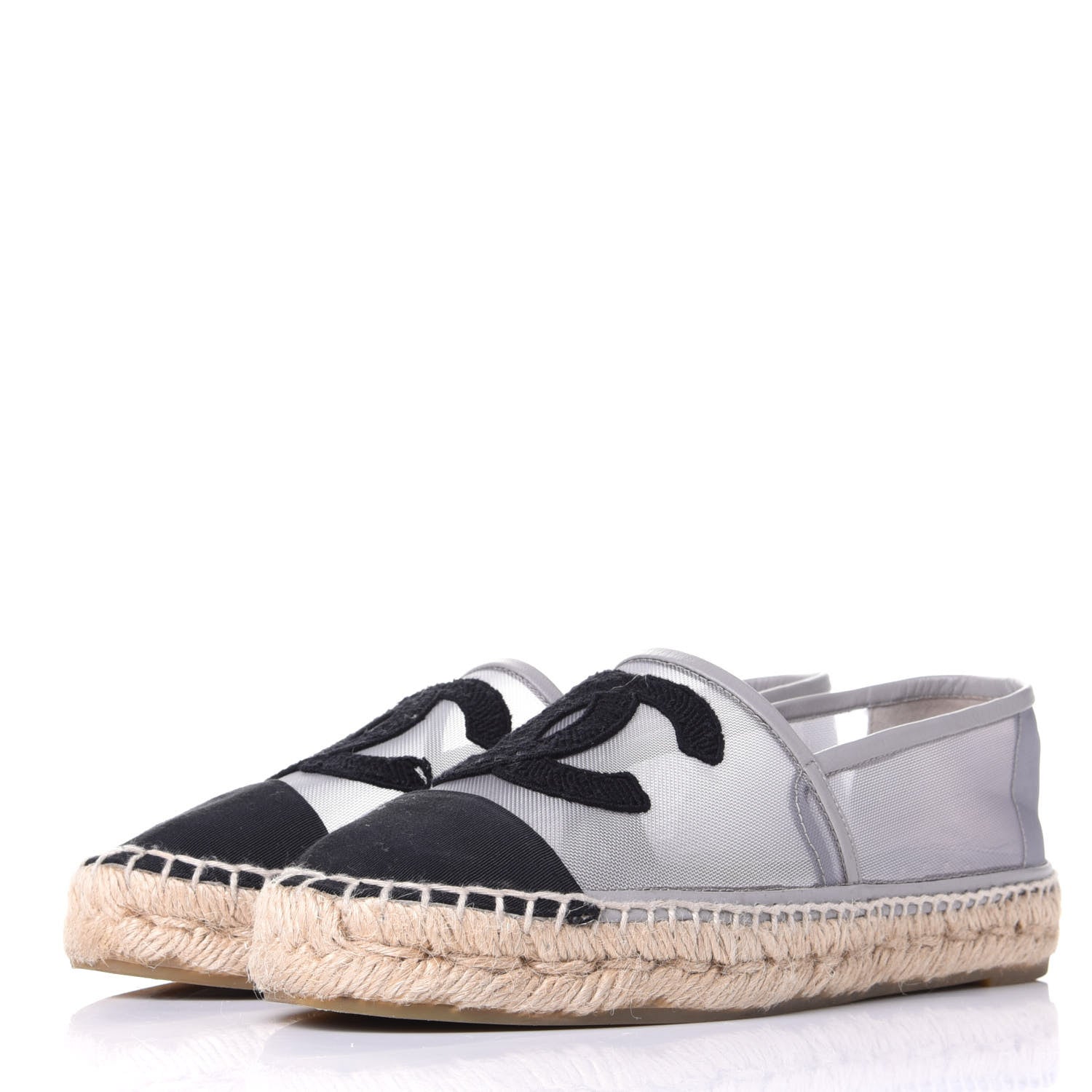 Chanel Mesh Grosgrain CC Espadrilles 37 Grey 3 of 9