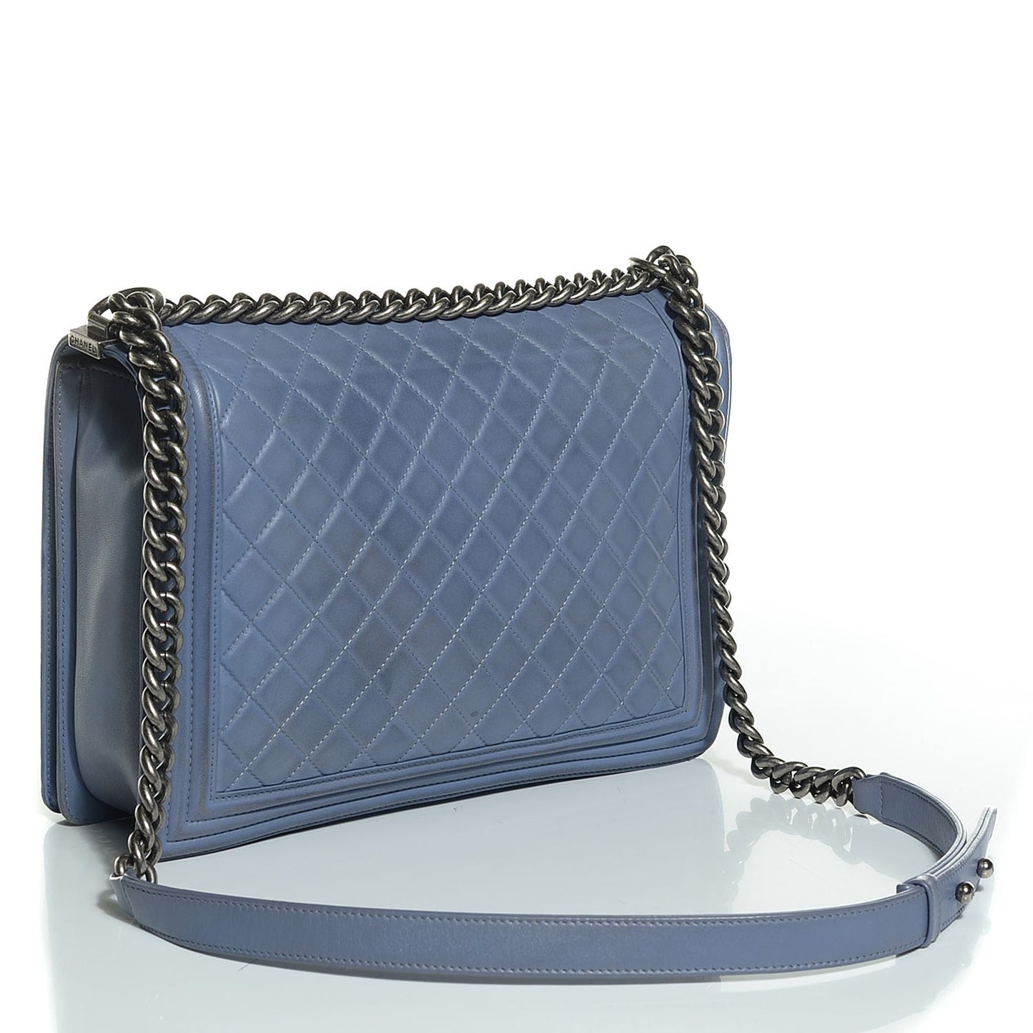 Lambskin Quilted Large Boy Flap Light Blue