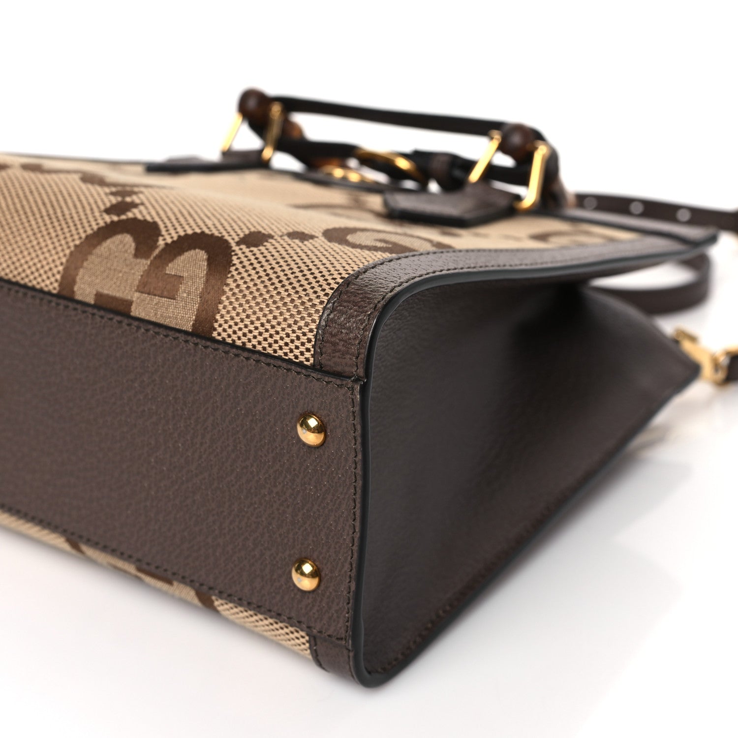 Gucci Monogram Jumbo GG Textured Dollar Calfskin Small Diana Tote Bag Camel Ebony New Acero 9 of 9