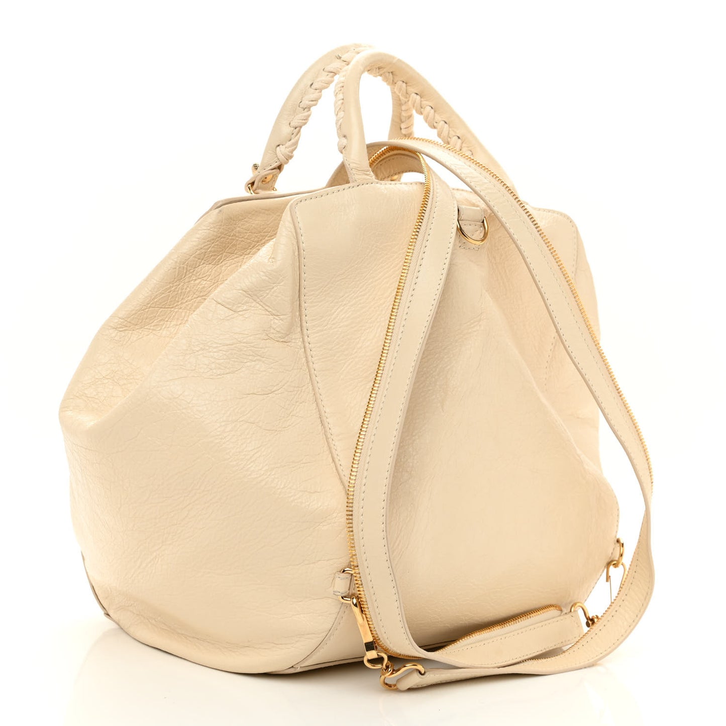 Agneau Giant 12 Gold Hardware Zip Traveler Backpack Blanc Creme Light Craie