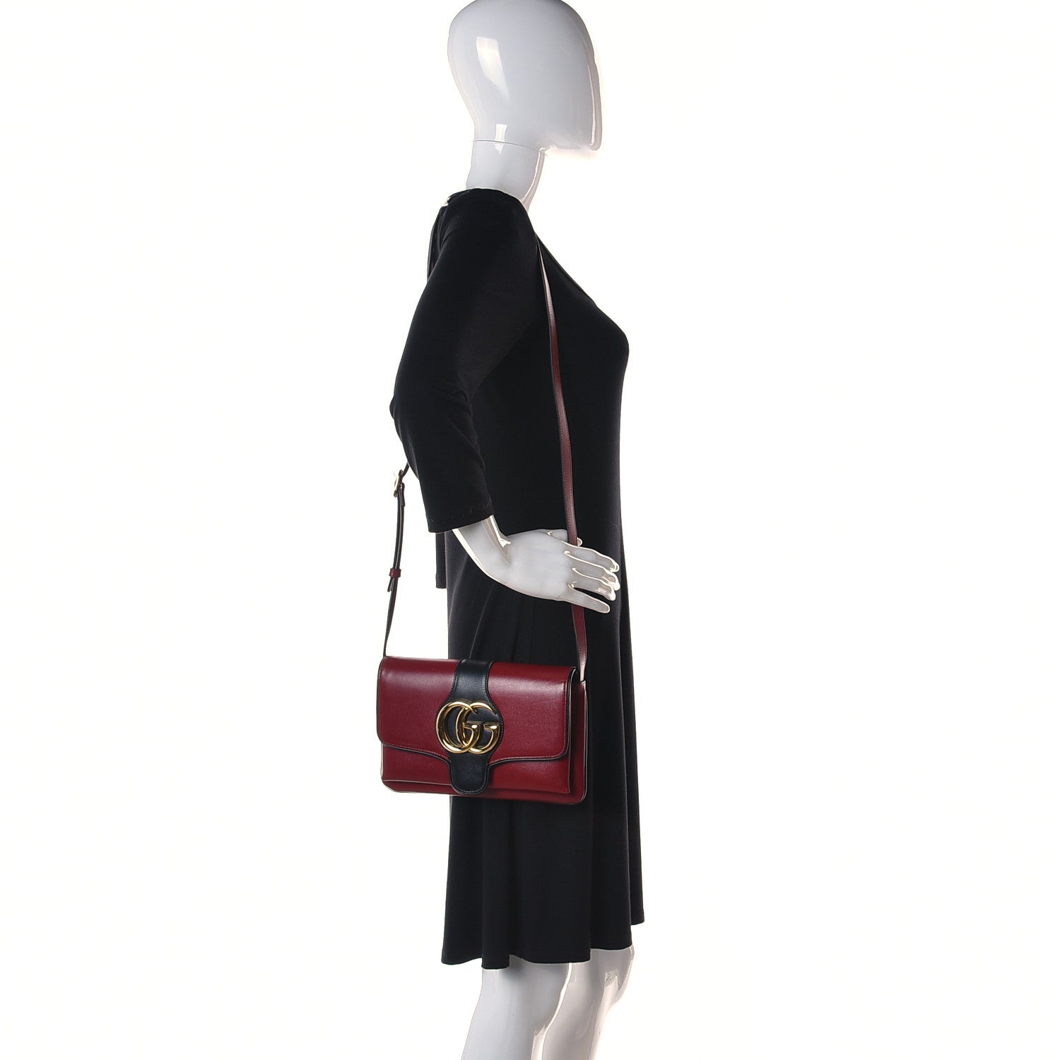 Gucci Vitello Palmellato Lux Bi-Color Small Arli Flap Shoulder Bag New Cherry Red Black 2 of 9
