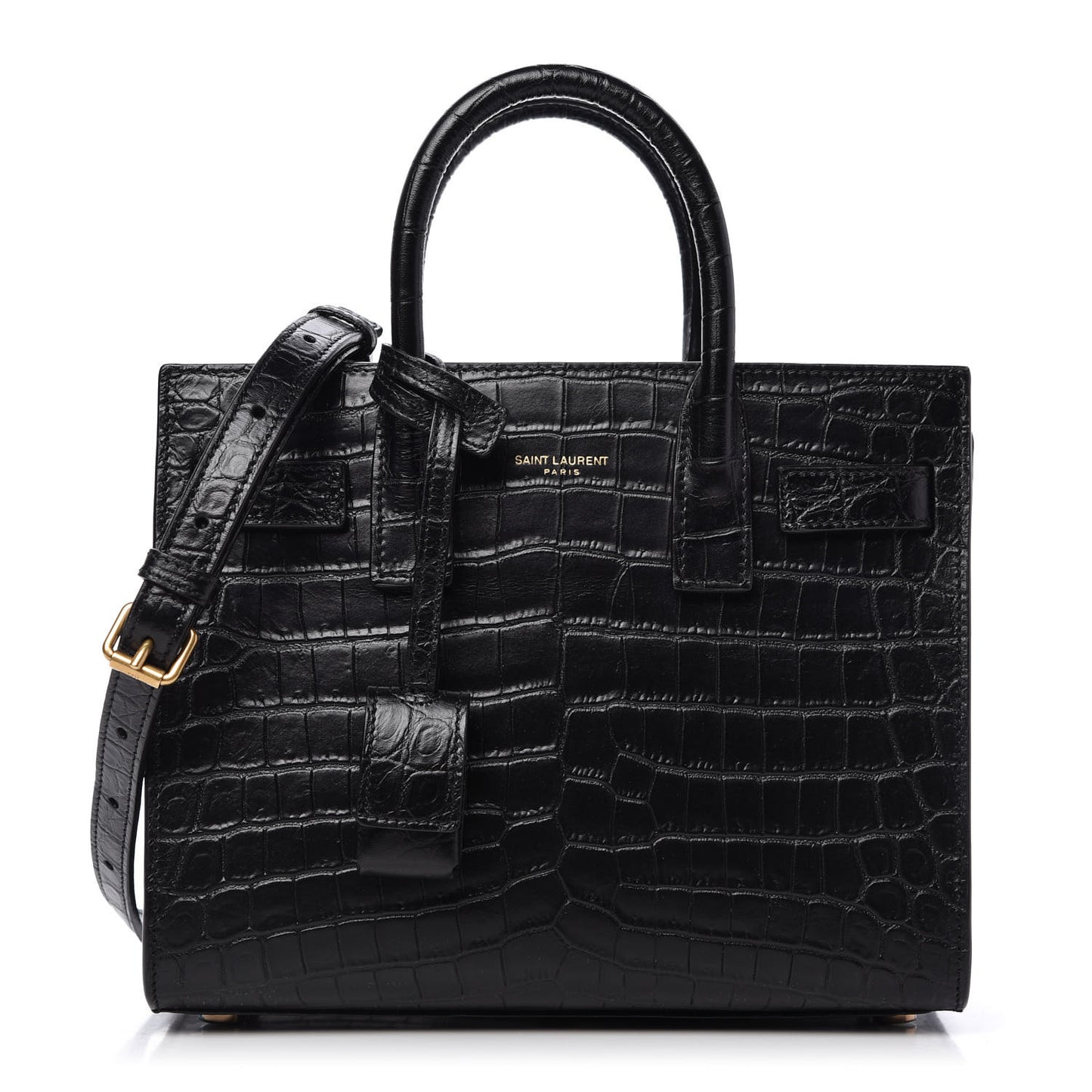 Calfskin Crocodile Embossed Nano Sac De Jour Black