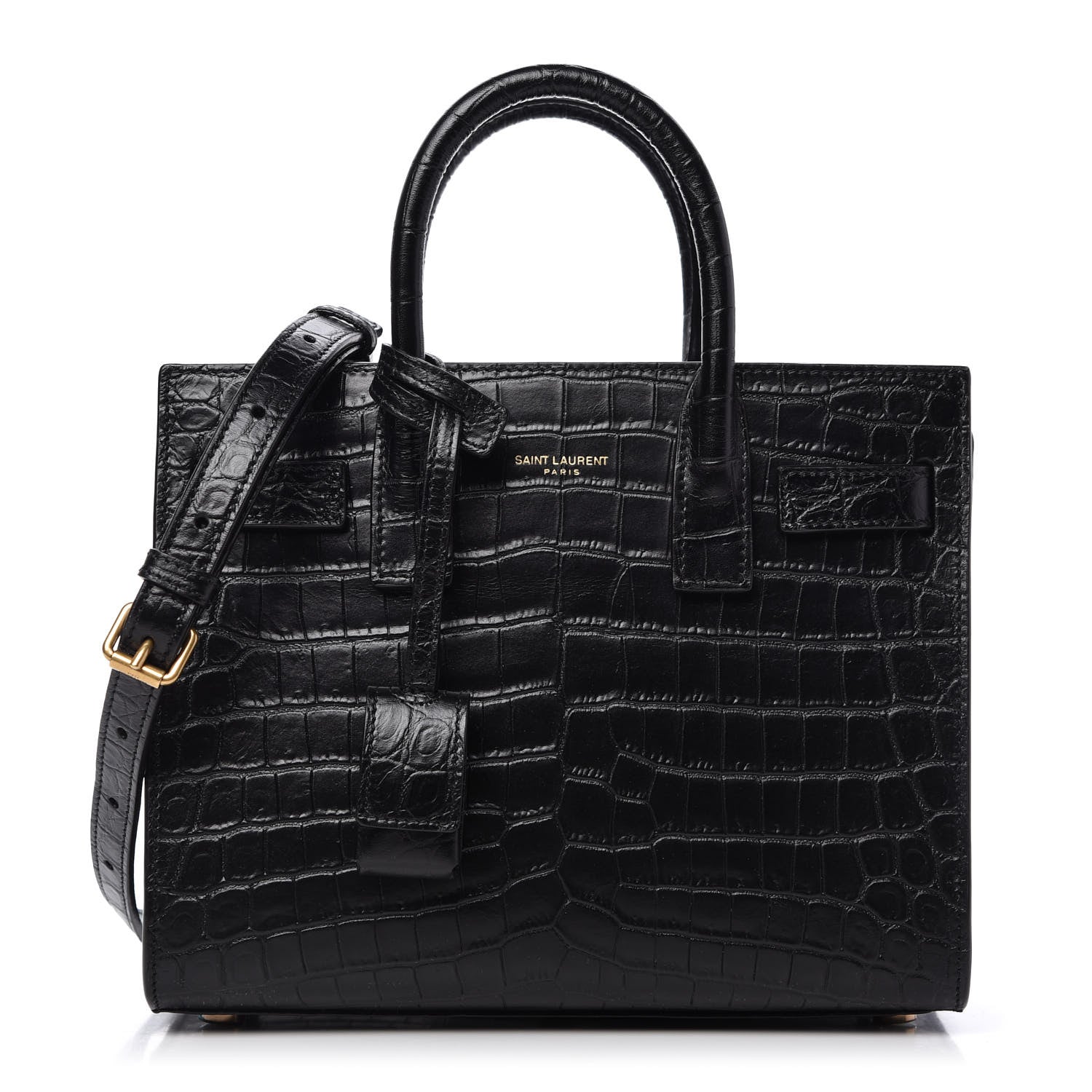 Saint Laurent Calfskin Crocodile Embossed Nano Sac De Jour Black 1 of 9