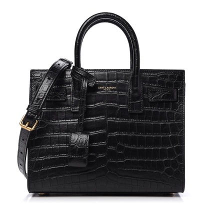 Saint Laurent Calfskin Crocodile Embossed Nano Sac De Jour Black 1 of 9