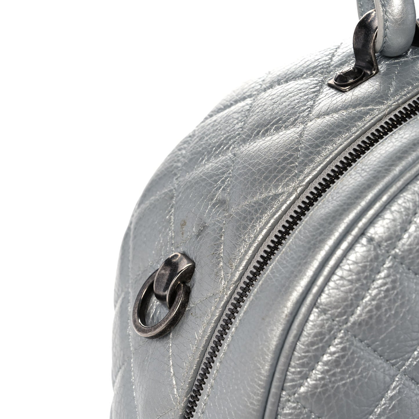 Metallic Calfskin Quilted Medium Airlines Round Trip Bowling Bag Silver