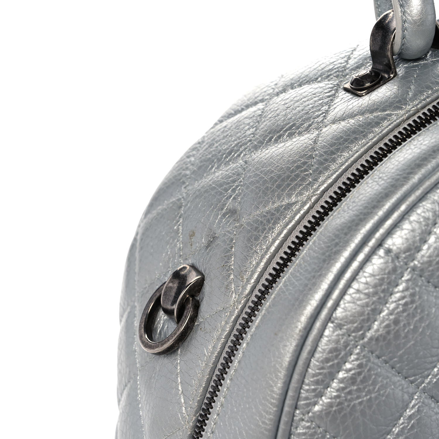 Chanel Metallic Calfskin Quilted Medium Airlines Round Trip Bowling Bag Silver 13 of 14