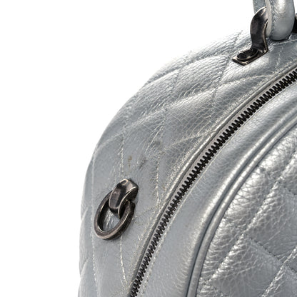 Chanel Metallic Calfskin Quilted Medium Airlines Round Trip Bowling Bag Silver 13 of 14
