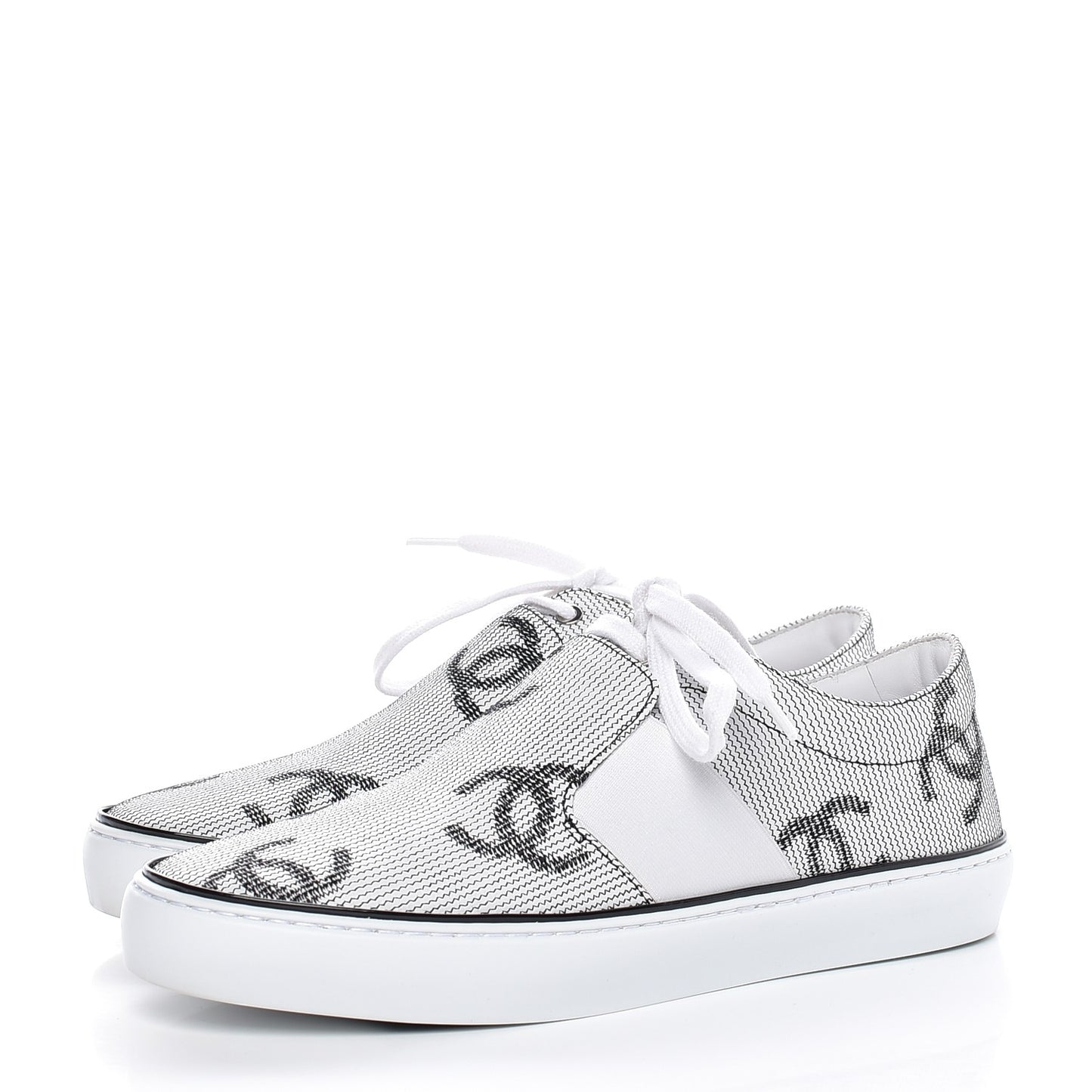 Embroidered Calfskin CC Sneakers 38.5 Black White