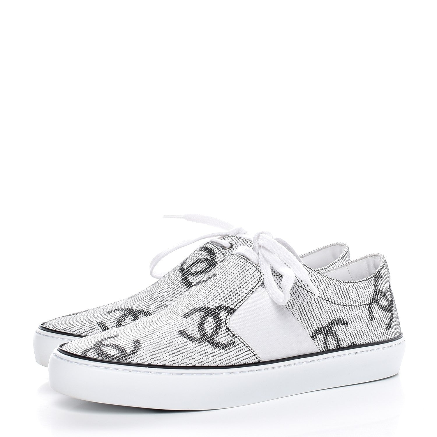 Chanel Embroidered Calfskin CC Sneakers 38.5 Black White 3 of 11