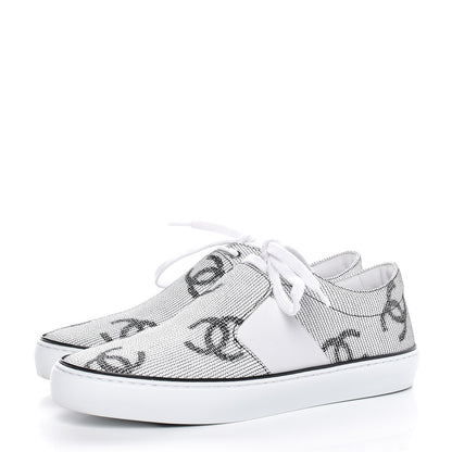 Chanel Embroidered Calfskin CC Sneakers 38.5 Black White 3 of 11