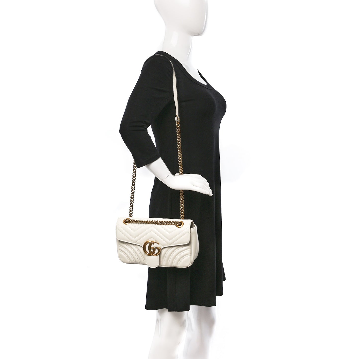 Calfskin Matelasse Small GG Marmont Shoulder Bag White