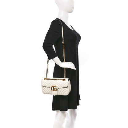 Gucci Calfskin Matelasse Small GG Marmont Shoulder Bag White 2 of 13