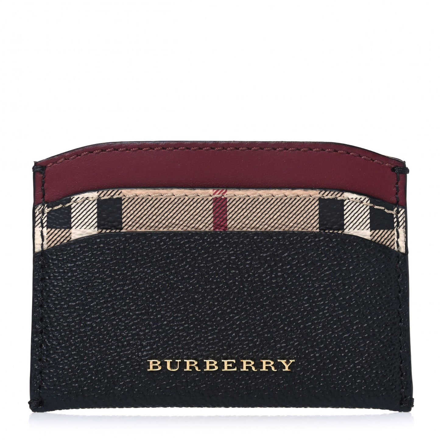 Calfskin Horseferry Check Izzy Card Case Black Burgundy