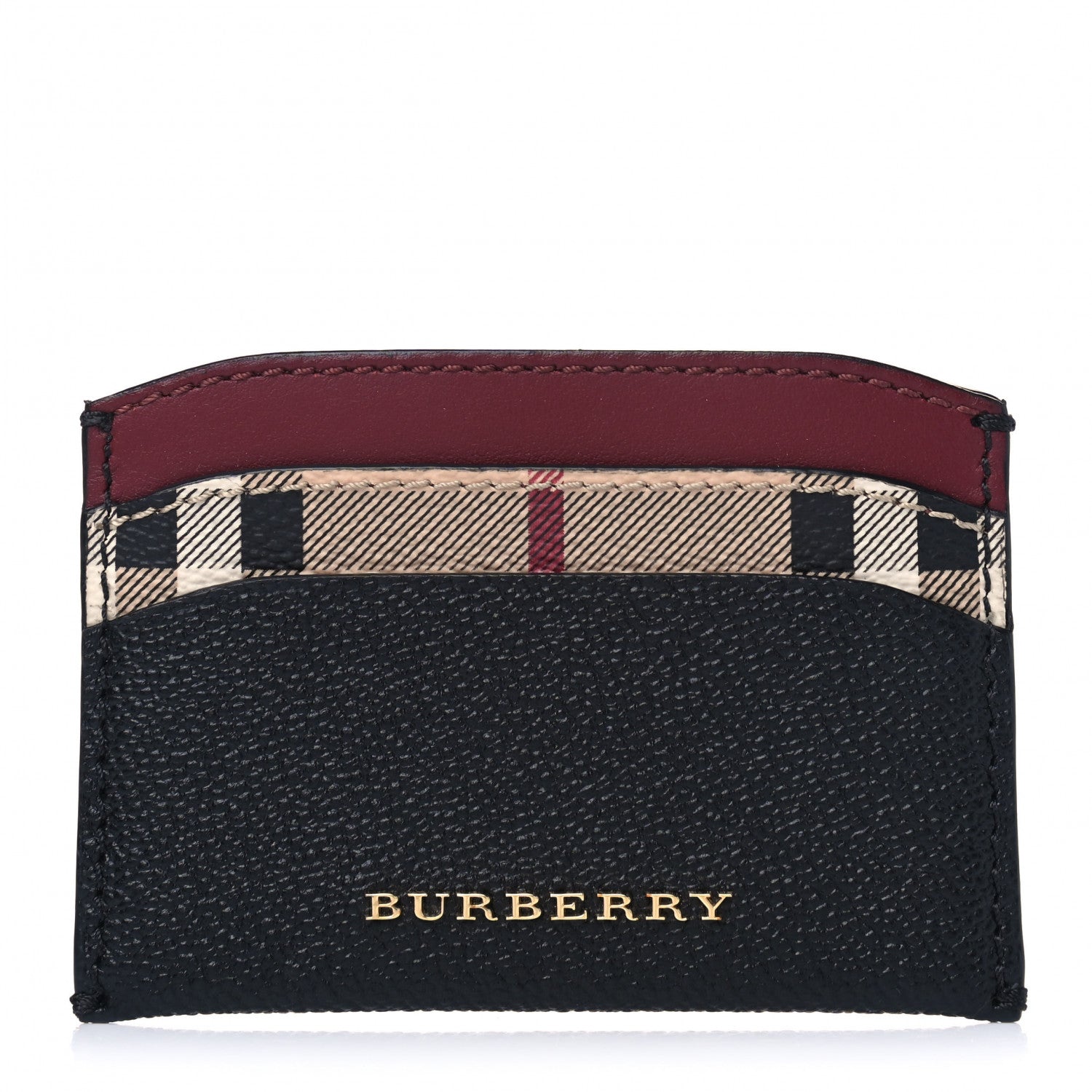 Burberry Calfskin Horseferry Check Izzy Card Case Black Burgundy 1 of 4