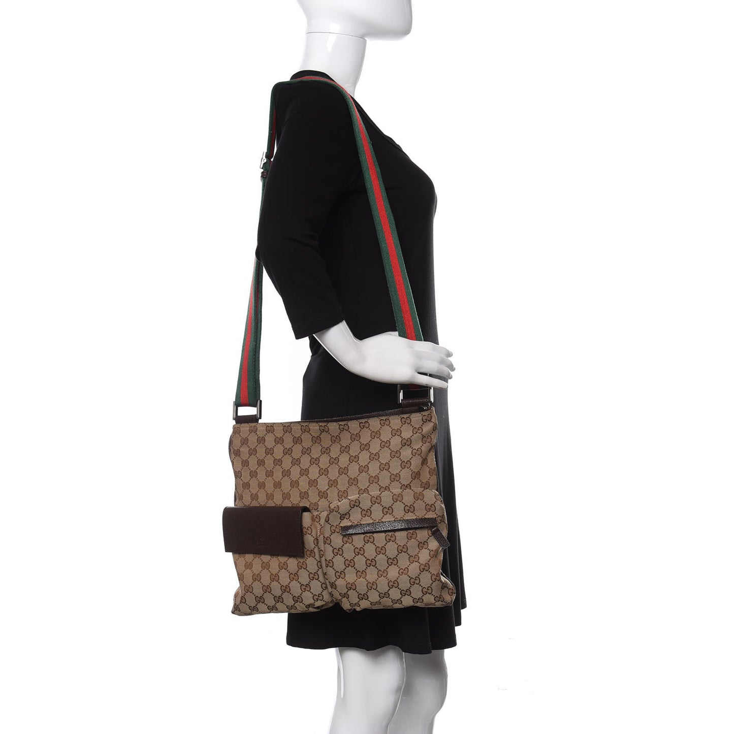 Monogram Web Medium Double Pocket Messenger Bag Dark Brown