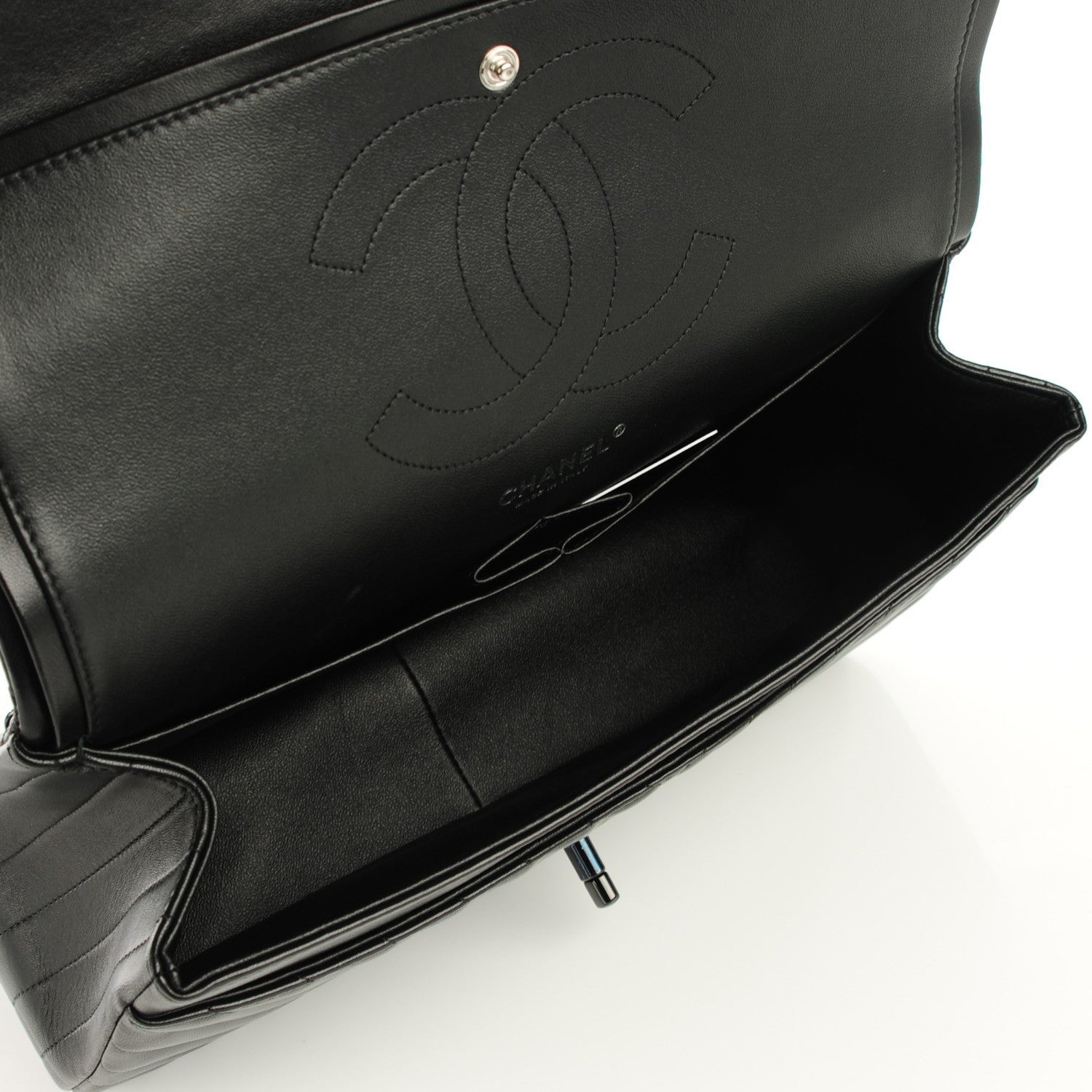 Chanel Lambskin Chevron Quilted Jumbo Double Flap So Black 8 of 8
