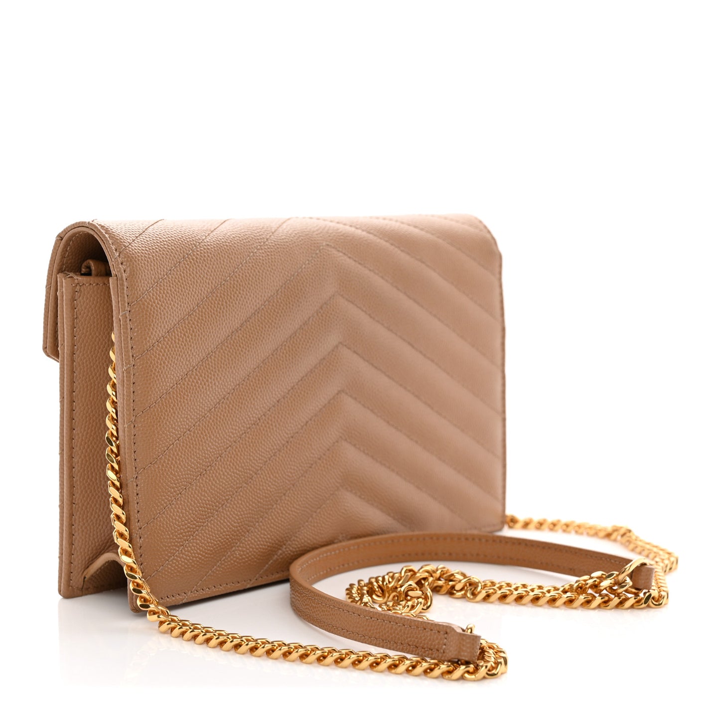Grain De Poudre Matelasse Chevron Monogram Envelope Chain Wallet Cork