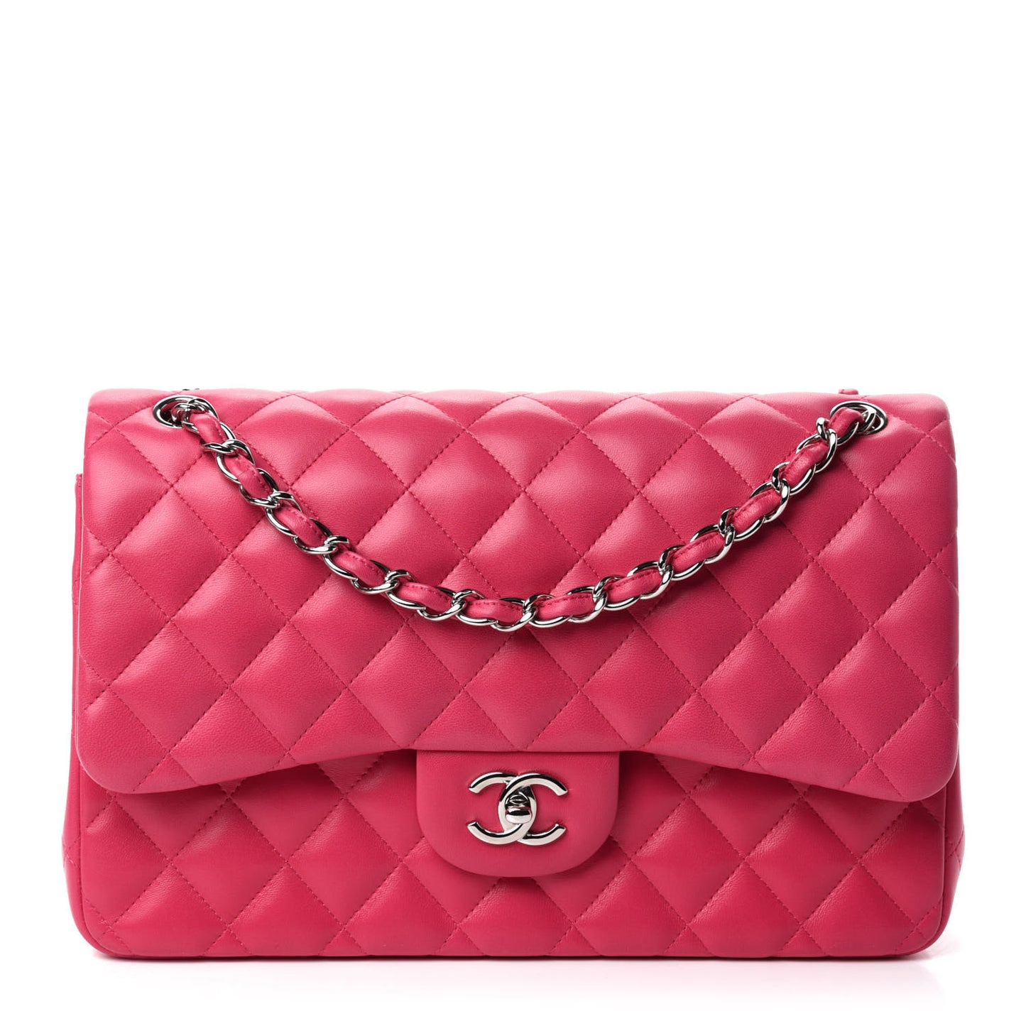 Lambskin Quilted Jumbo Double Flap Dark Pink