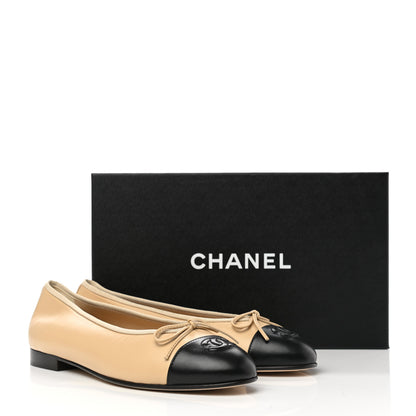 Chanel Lambskin Cap Toe Ballerina Flats 38.5 Beige Black 9 of 9