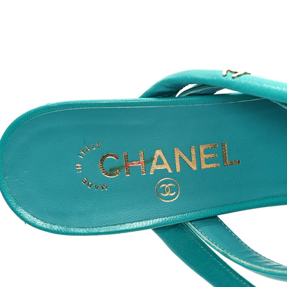 Chanel Goatskin Parthenon Platform Sandals 39.5 Turquoise 7 of 9
